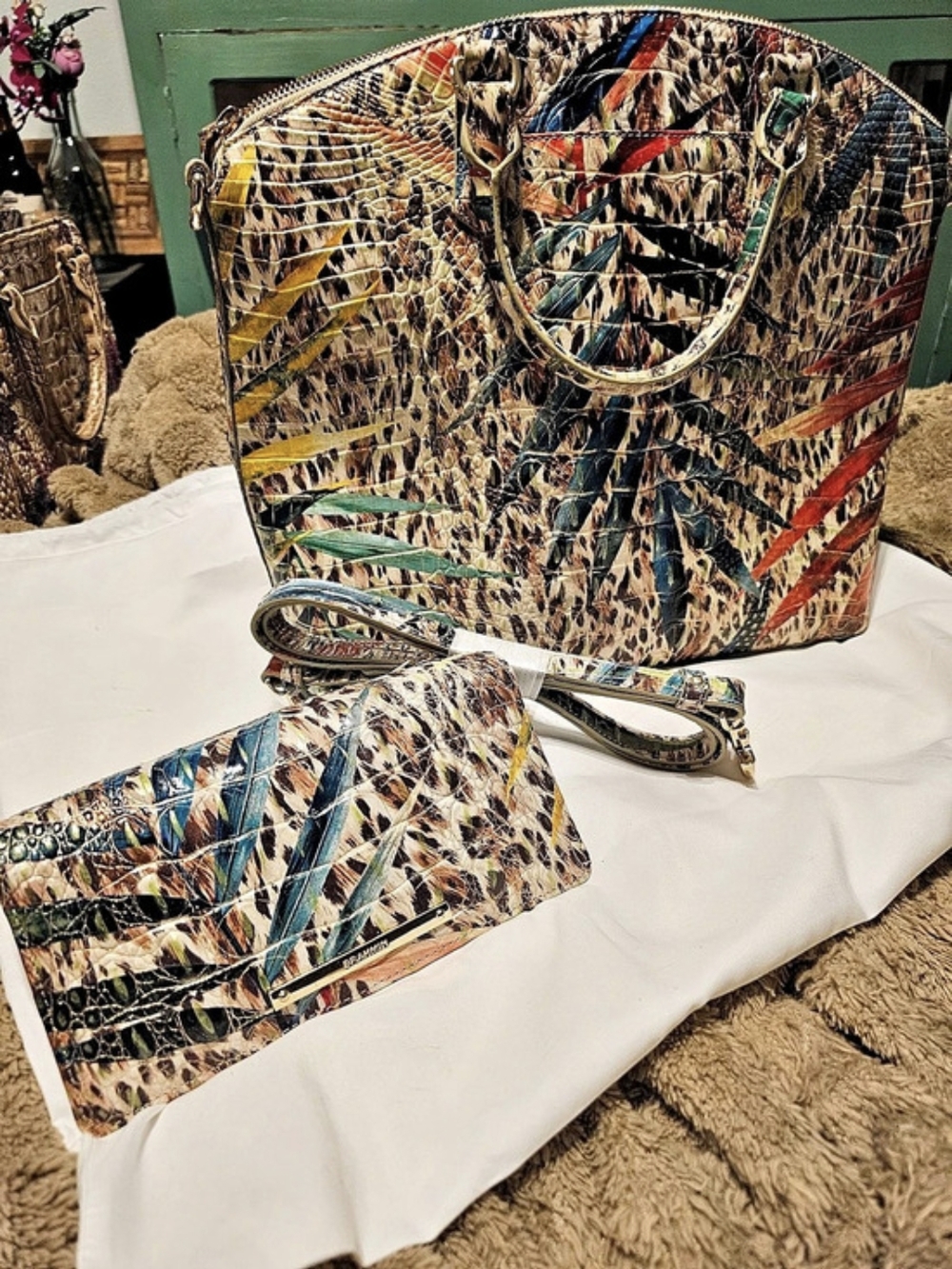 Brahmin Medium Asher Oasis Melbourne Handbag and Ady Wallet Set Tote Set